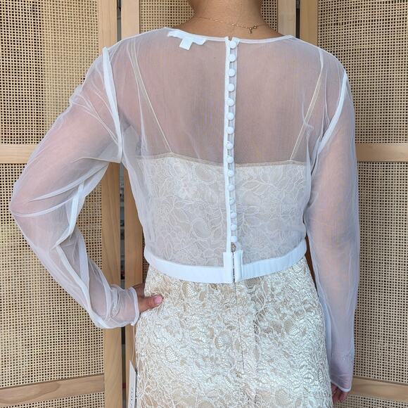 David’s Bridal Long Sleeve Tulle Topper Mesh White Top Button Back size 14 new - Picture 1 of 7